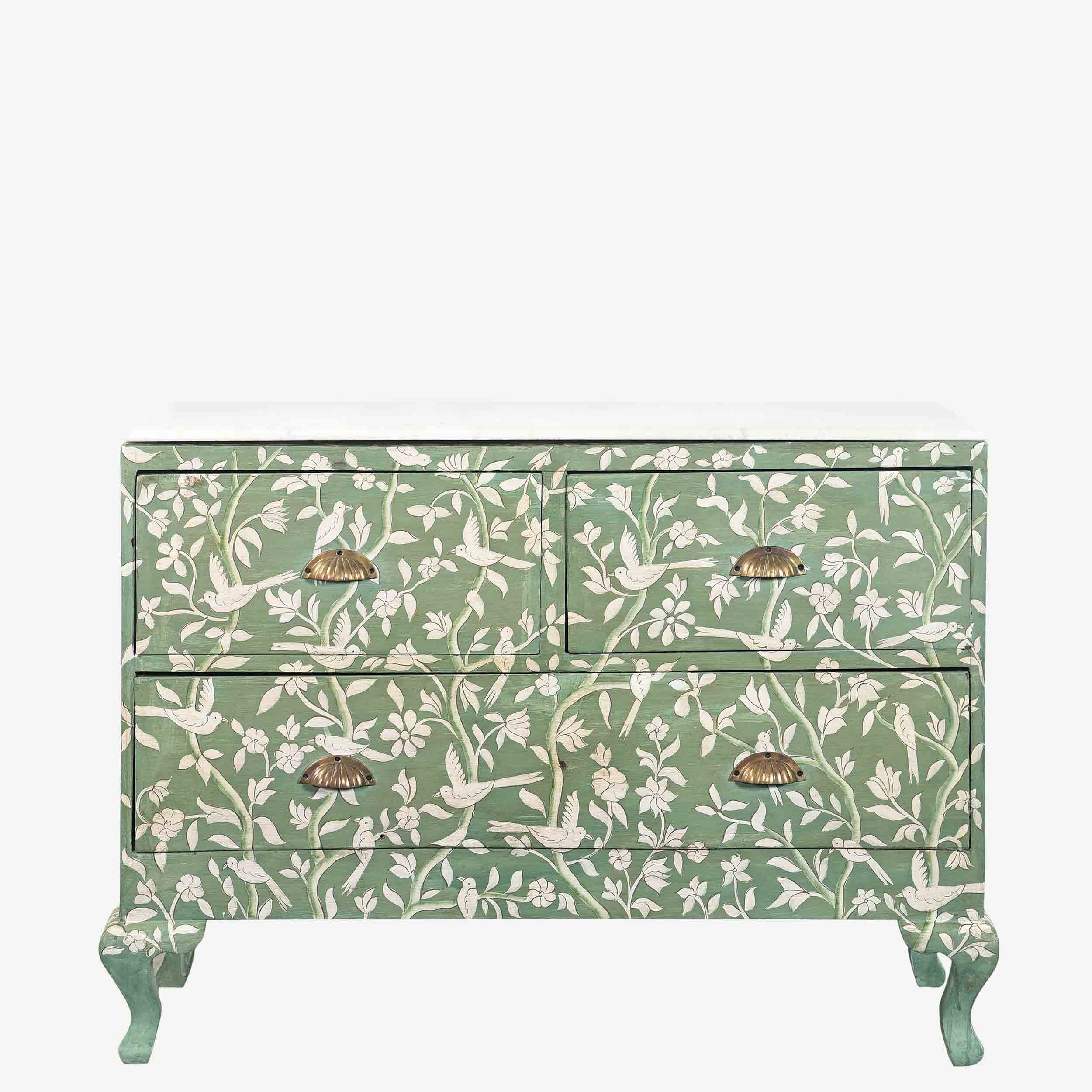 The Ethereal Hand Painted Antique Chest of Drawers with Marble