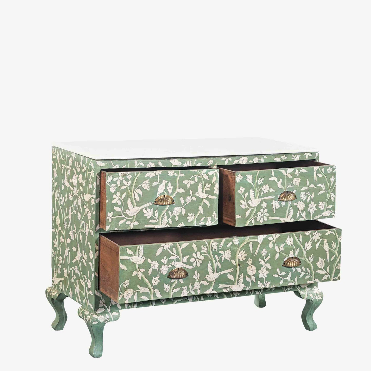 The Ethereal Hand Painted Antique Chest of Drawers with Marble