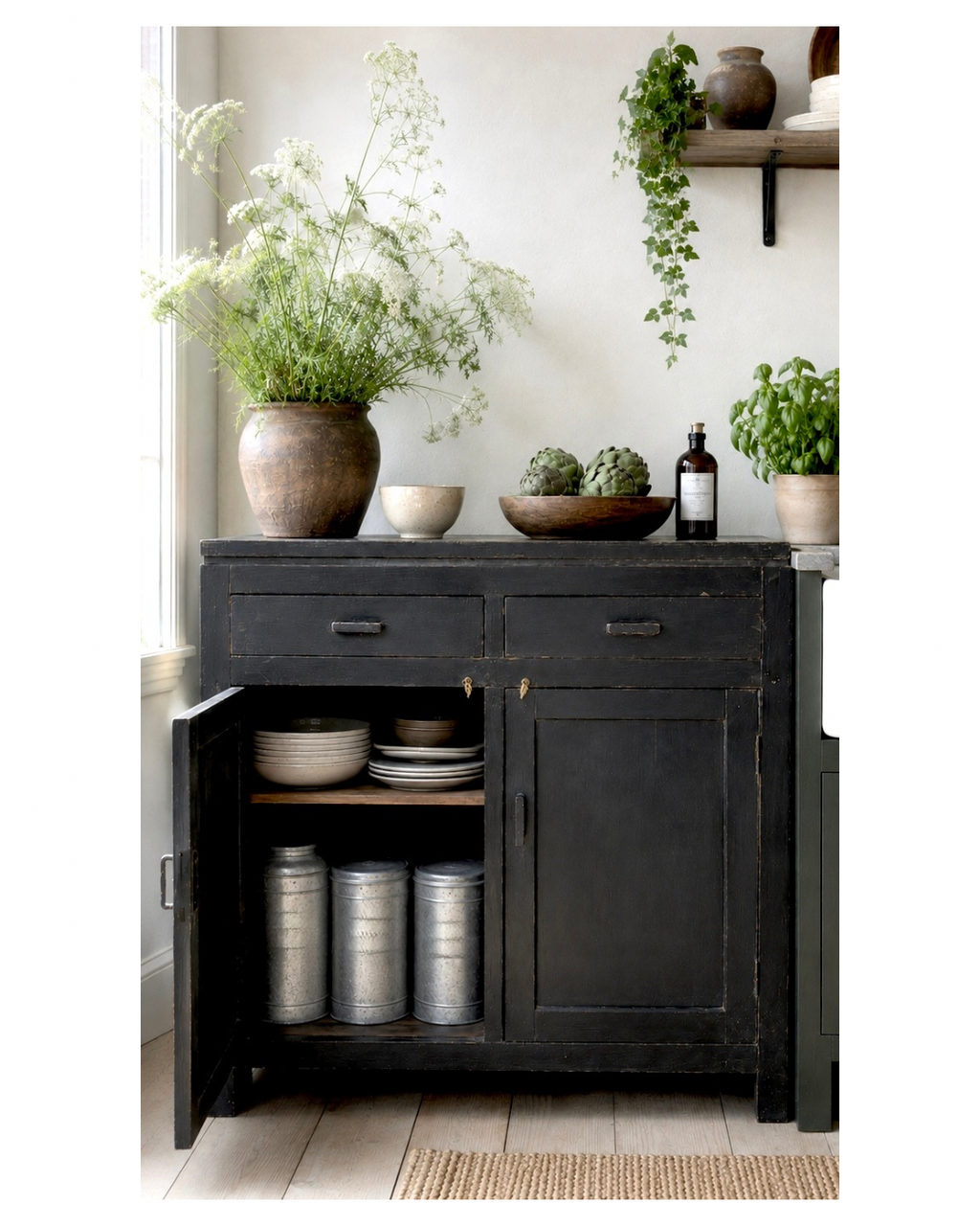 The Barra | Antique Indian Teak Cupboard with Black Marble Top