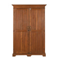 Large-scale freestanding storage cabinet with rich patina, paneled doors, and refined proportions—perfect as a linen press or dining room display.