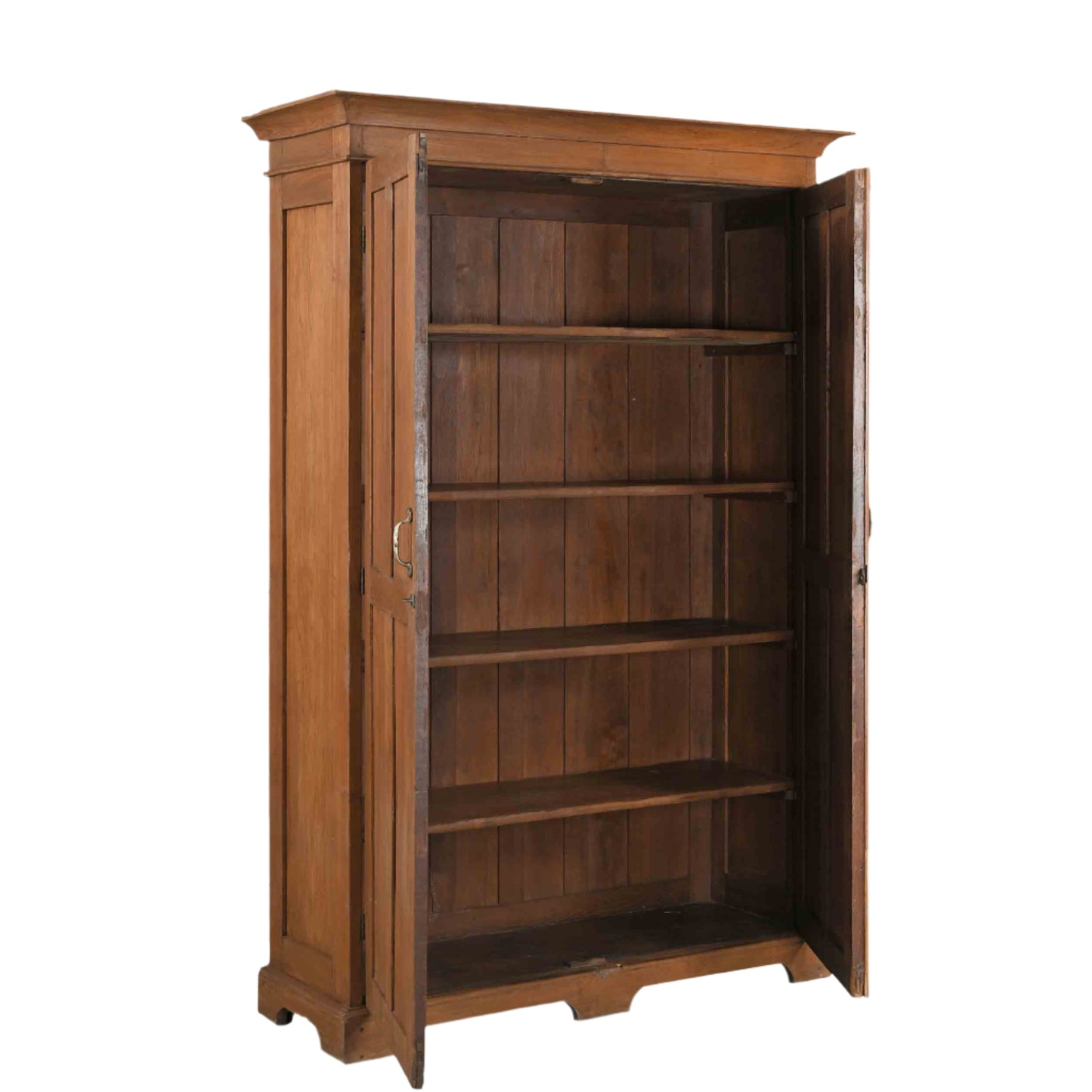 Large-scale freestanding storage cabinet with rich patina, paneled doors, and refined proportions—perfect as a linen press or dining room display.