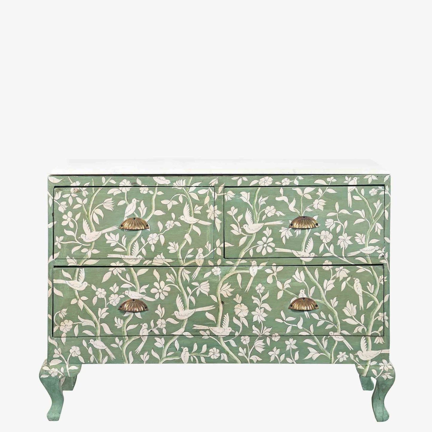 The Ethereal Hand Painted Antique Chest of Drawers with Marble