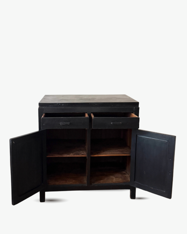 The Barra | Antique Indian Teak Cupboard with Black Marble Top